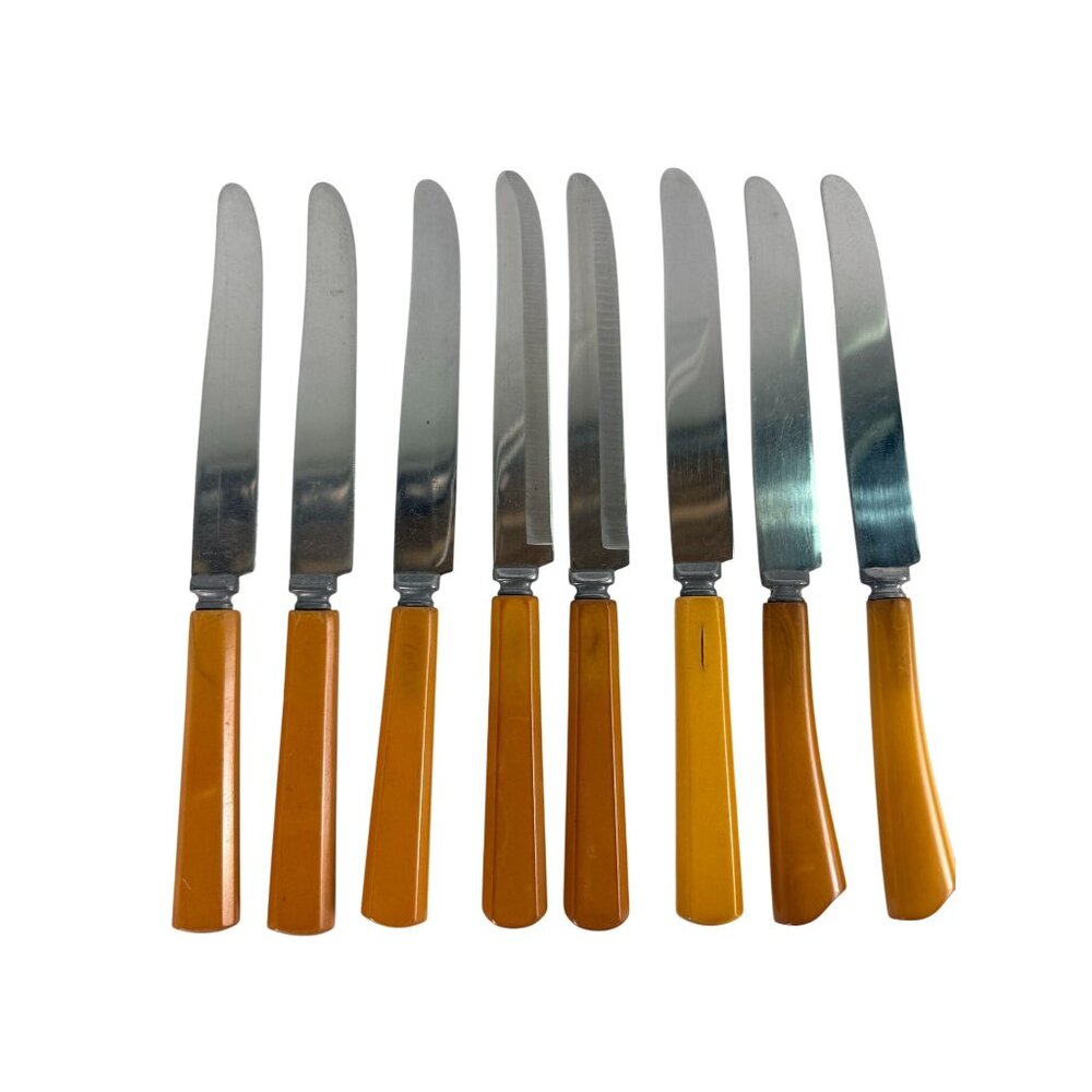 Vintage Valley Forge & Washington Butterscotch Bakelite Handle Stainless Knives - Picture 2 of 7
